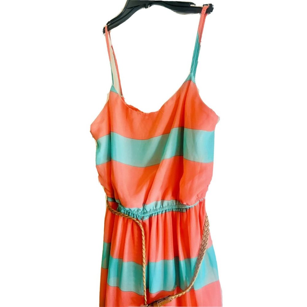 Red Camel Dress S Ladies Long orange green horizonal strip NWT $44